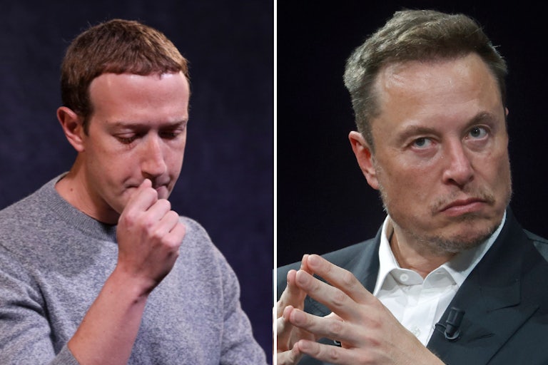 Mark Zuckerberg and Elon Musk split-screen