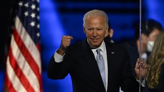 Biden celebrates after being declared winner of the 2020 election.