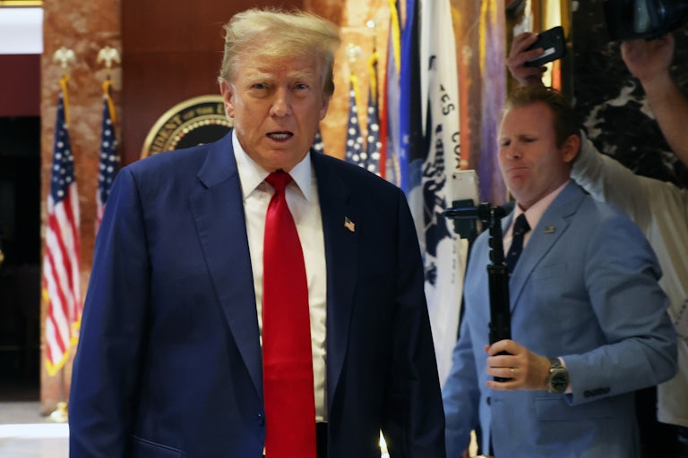 Donald Trump walking with his mouth open