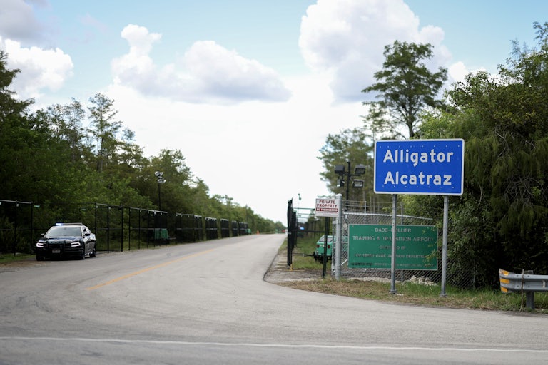 The entrance to immigrant detention center Alligator Alcatraz