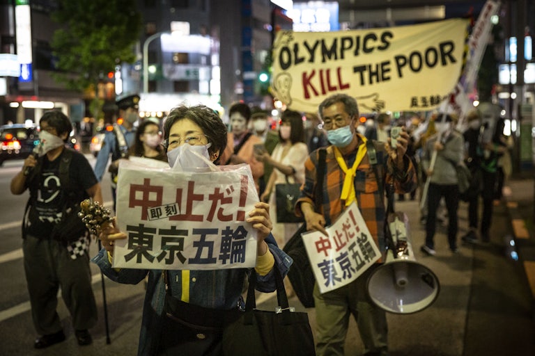 A protest against the Tokyo Olympics in Japan.