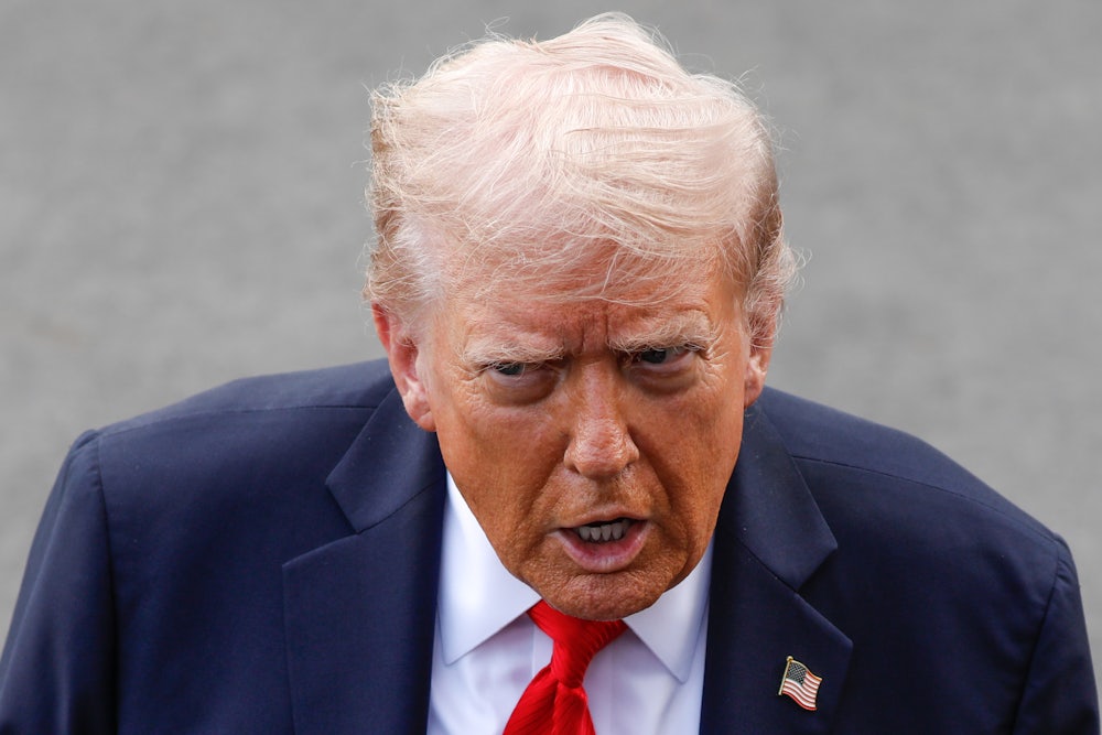 President Donald Trump speaks to press before his departure at the White House en route to attend a New York Yankees baseball game.