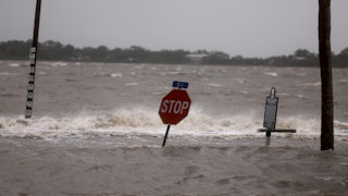High winds, rain and storm surge from Hurricane Debby inundate a Cedar Key, Florida neighorhood.