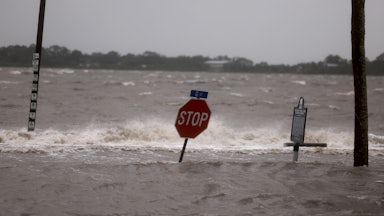 High winds, rain and storm surge from Hurricane Debby inundate a Cedar Key, Florida neighorhood.