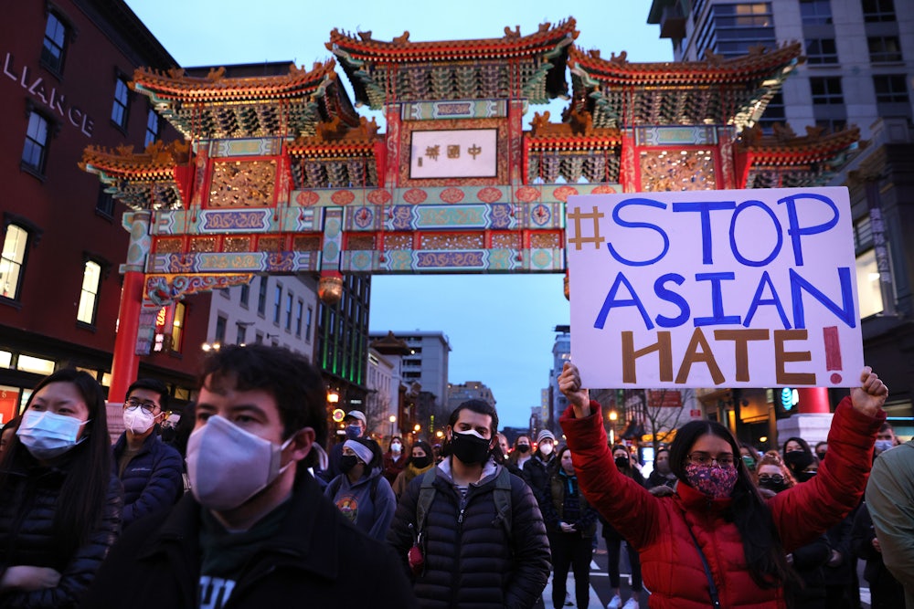 Activists protest in Washington, DC in response to the Atlanta spa shooting