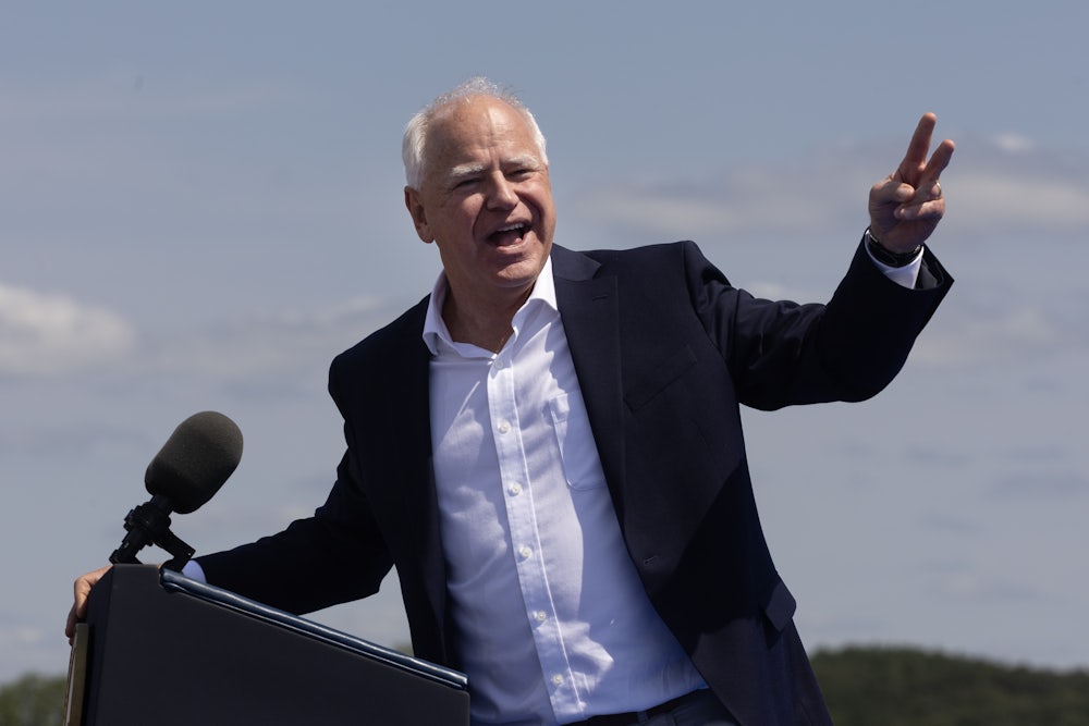 Tim Walz speaks at a campaign rally in Eau Claire, Wisconsin.