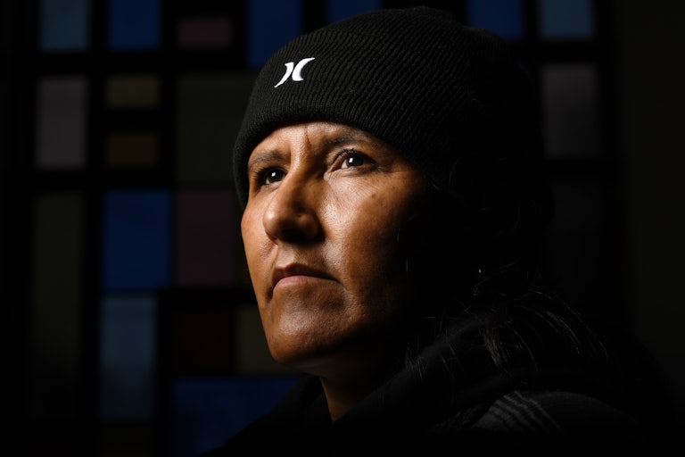 Immigration rights activist Jeanette Vizguerra wears a black beanie