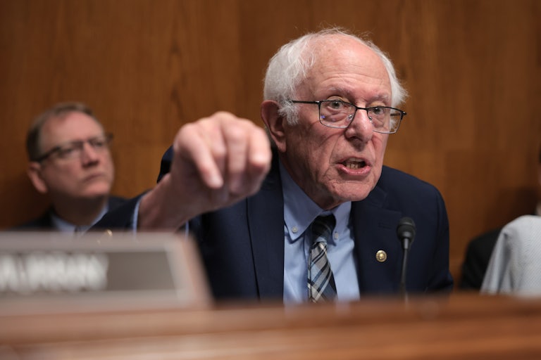 Senator Bernie Sanders speaking during a congressional hearing.