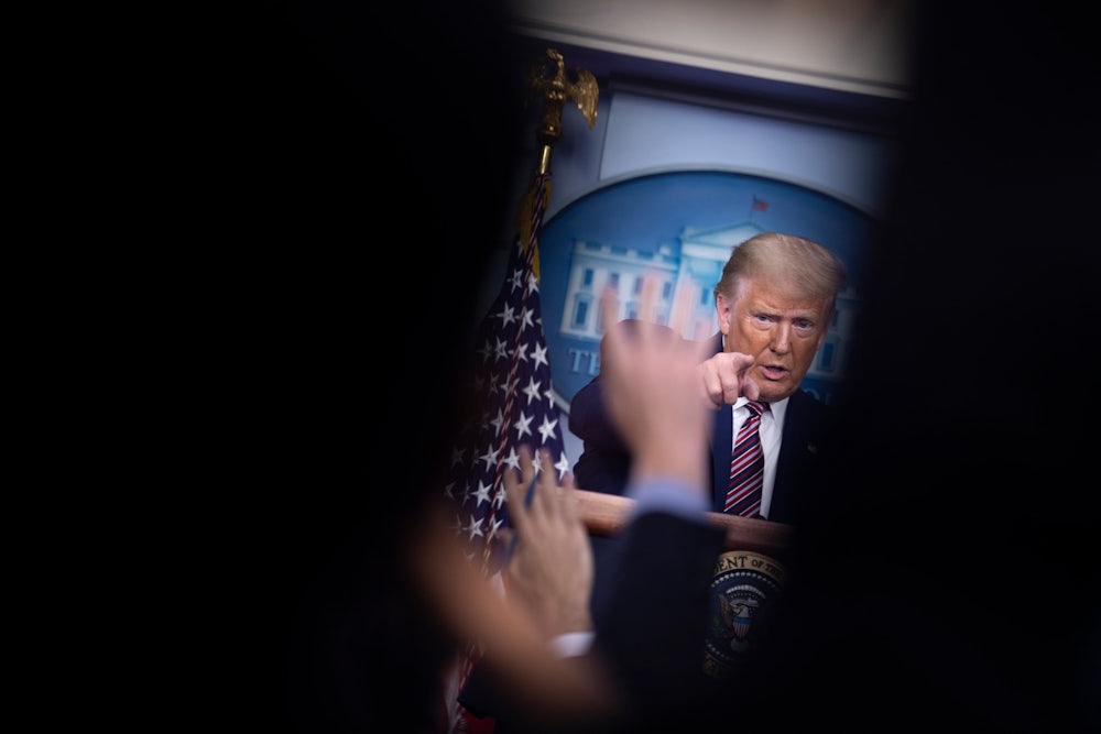 Trump speaks to reporters at the White House