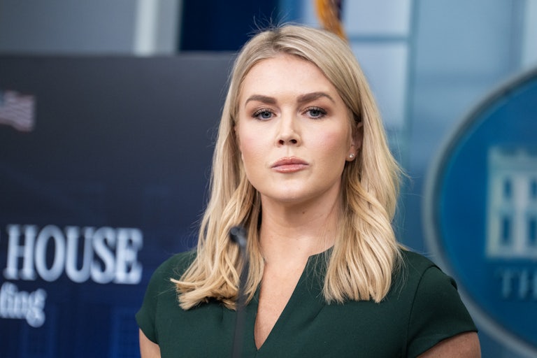 White House Press Secretary Karoline Leavitt looks at reporters during a press briefing
