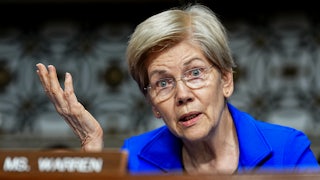 Elizabeth Warren speaks during a Senate Armed Services Committee confirmation hearing in Washington, D.C.