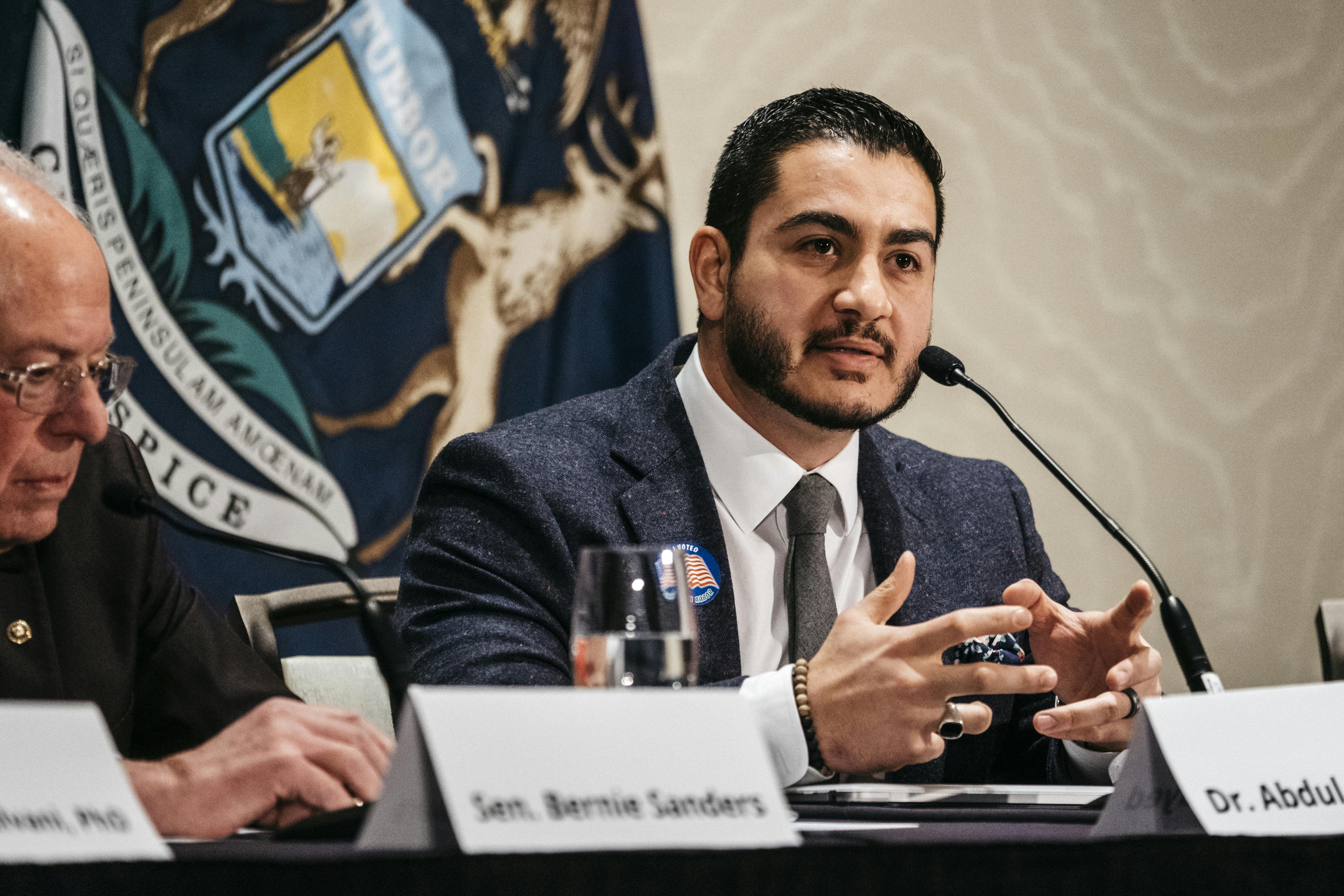 Abdul El-Sayed at an event with Bernie Sanders 