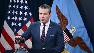 Defense Secretary Pete Hegseth gives a briefing.