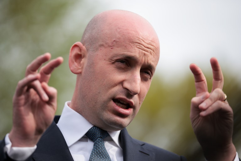 Stephen Miller makes air quotes with his fingers