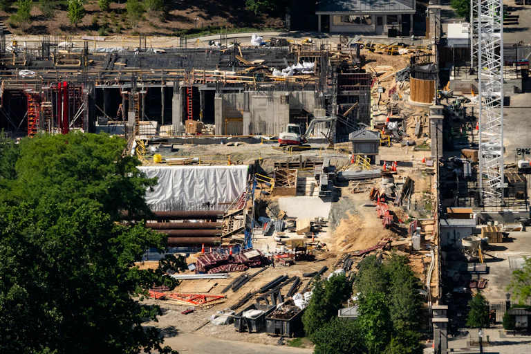 Aerial view of construction on the White House ballroom