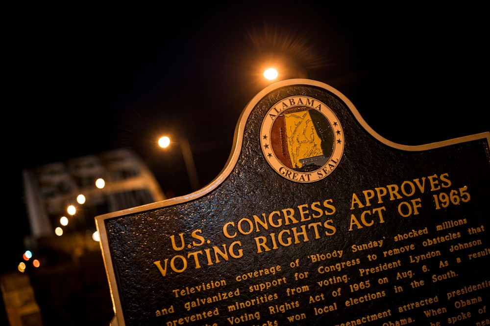 A plaque at the base of the Edmund Pettus Bridge in Selma, Alabama