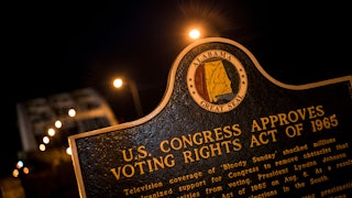 A plaque at the base of the Edmund Pettus Bridge in Selma, Alabama