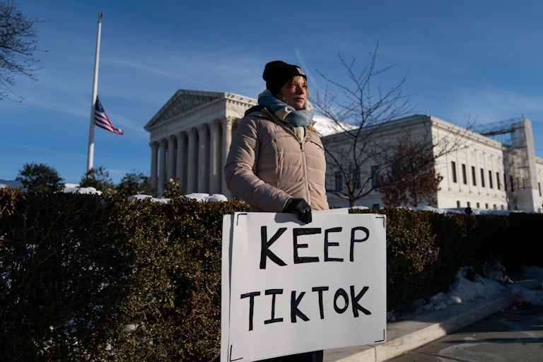 A person protests in favor of TikTok outside the U.S. Supreme Court