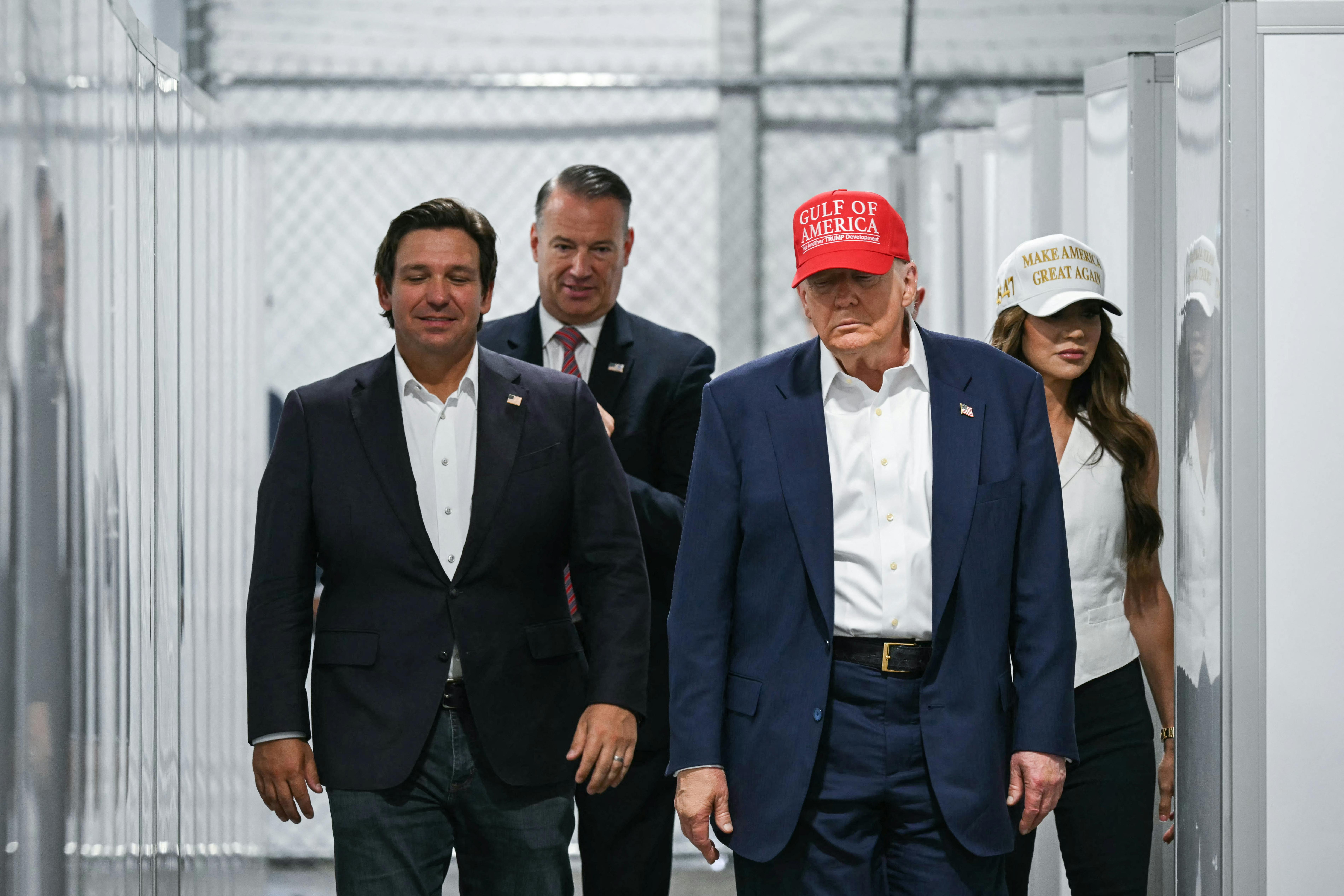 Florida Governor Ron DeSantis, President Donald Trump, and Homeland Security Secretary Kristi Noem tour Alligator Alcatraz.