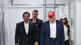 Florida Governor Ron DeSantis, President Donald Trump, and Homeland Security Secretary Kristi Noem tour Alligator Alcatraz.