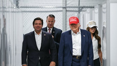 Florida Governor Ron DeSantis, President Donald Trump, and Homeland Security Secretary Kristi Noem tour Alligator Alcatraz.