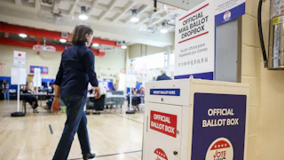 Someone with a mail-in ballot box