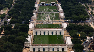 An aerial view of the crowd at the Great American State Fair