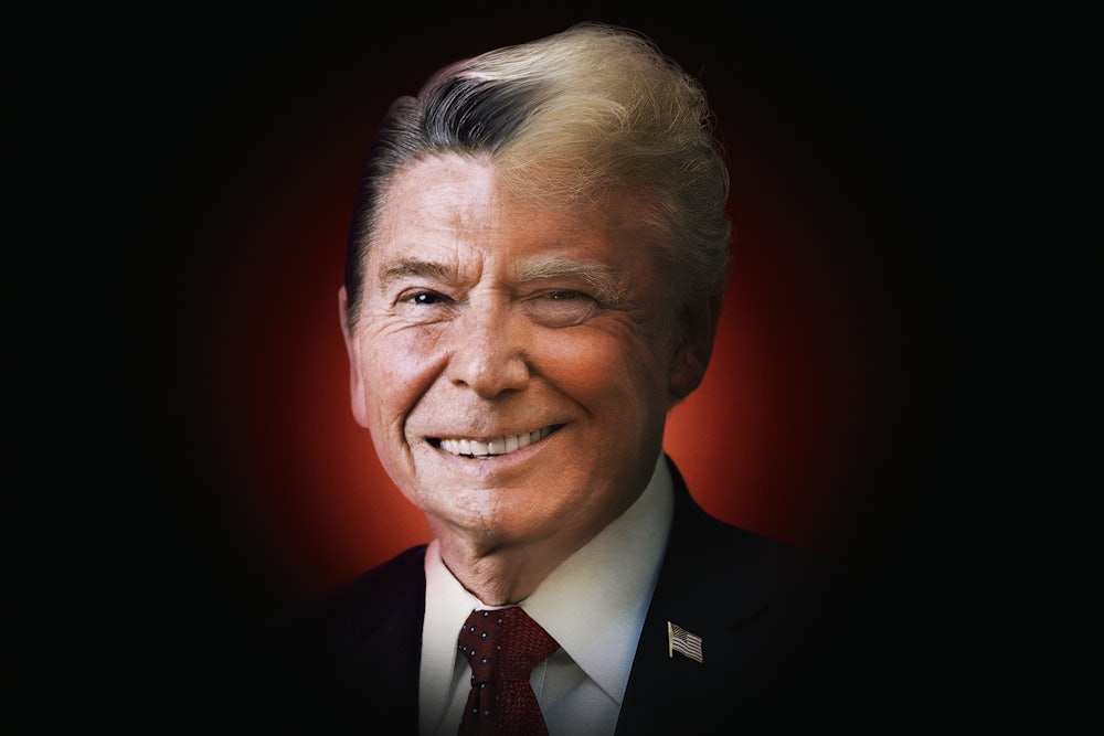 An image of the merged faces of Ronald Reagan and Donald Trump
