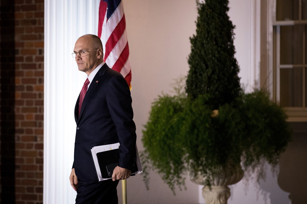 Andrew Puzder, chief executive of CKE Restaurants, exits after a meeting with Donald Trump in 2016.