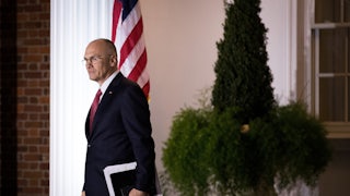 Andrew Puzder, chief executive of CKE Restaurants, exits after a meeting with Donald Trump in 2016.