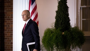 Andrew Puzder, chief executive of CKE Restaurants, exits after a meeting with Donald Trump in 2016.