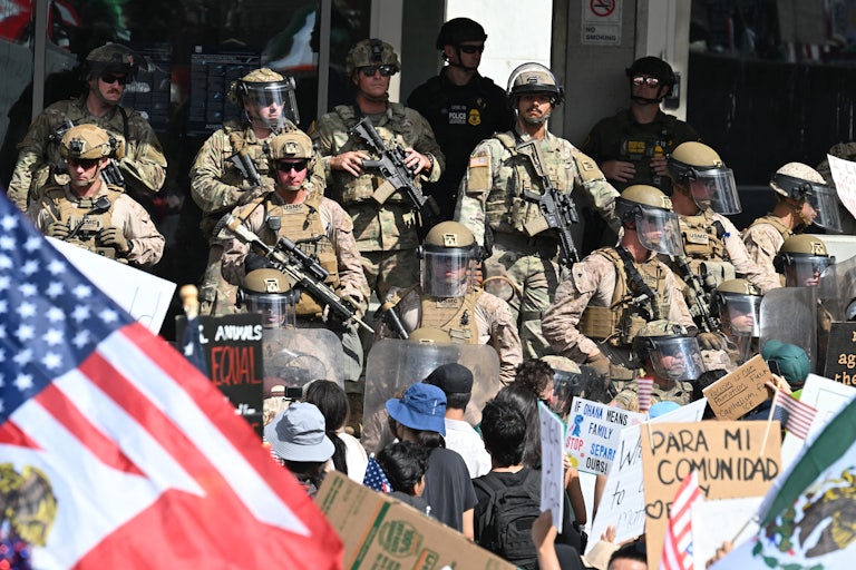 National Guard Troops confront protesters