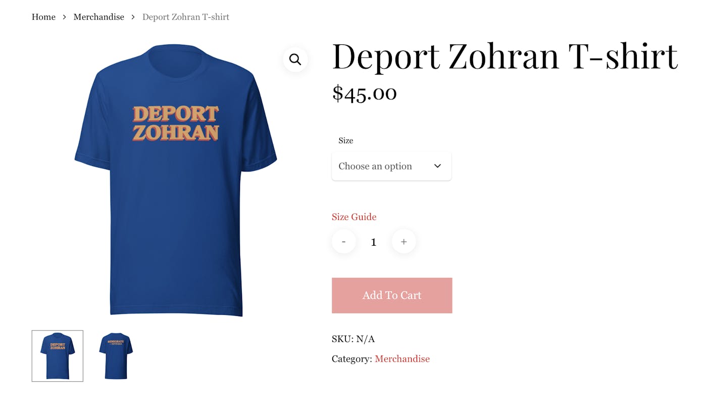 Screenshot of a shop website