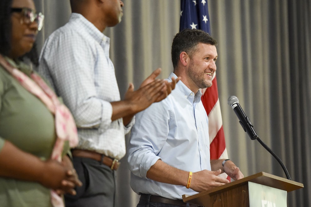 Democrat Pat Ryan speaks during a rally in Kingston, New York.
