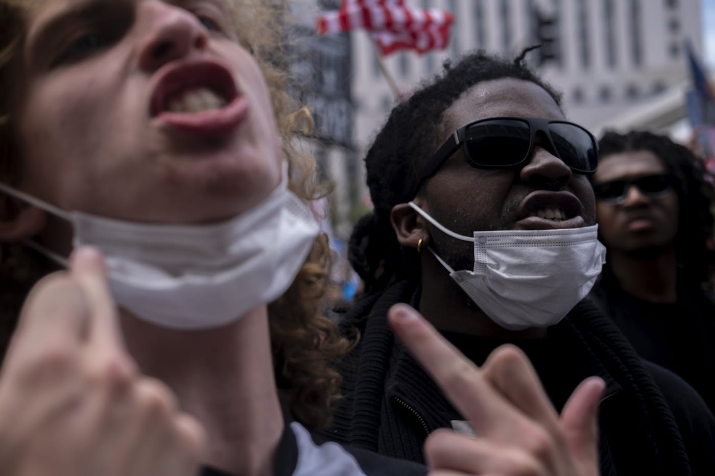 Protestors against President Donald Trump after the “No Kings protest clash with LAPD and Sheriff Department near City Hall in downtown Los Angeles, June 14, 2025.