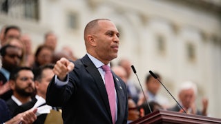 Hakeem Jeffries speaks during a news conference with House Democrats outside the US Capitol in Washington, D.C.