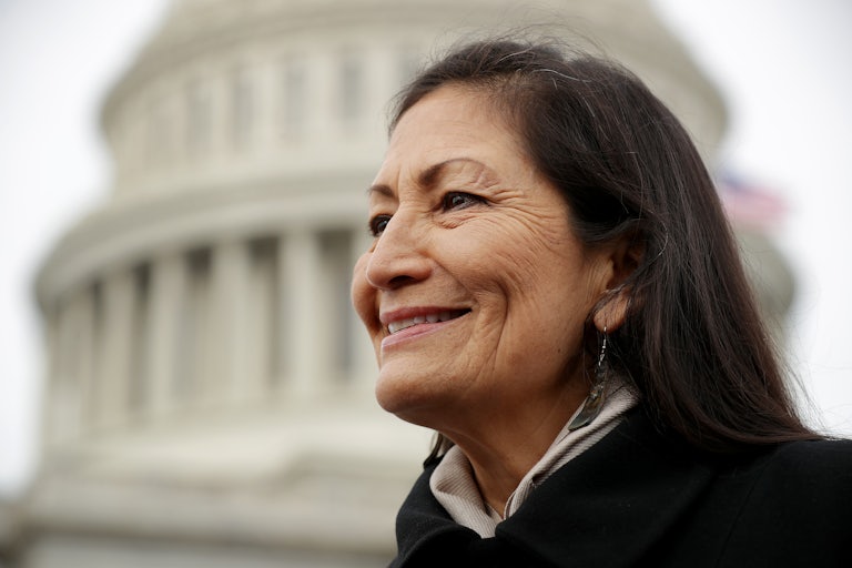 New Mexico congresswoman Deb Haaland smiles in front of the Capitol building