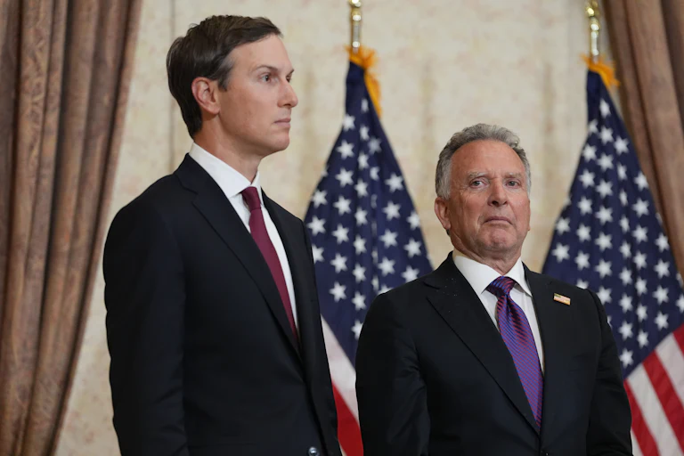 Jared Kushner and Steve Witkoff stand next to each other during an event