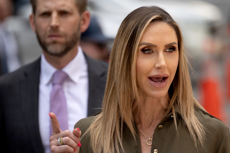 Lara Trump speaking with a finger pointed