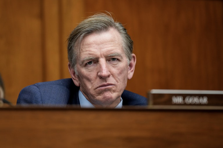 Representative Paul Gosar looks sad (or something) in a hearing