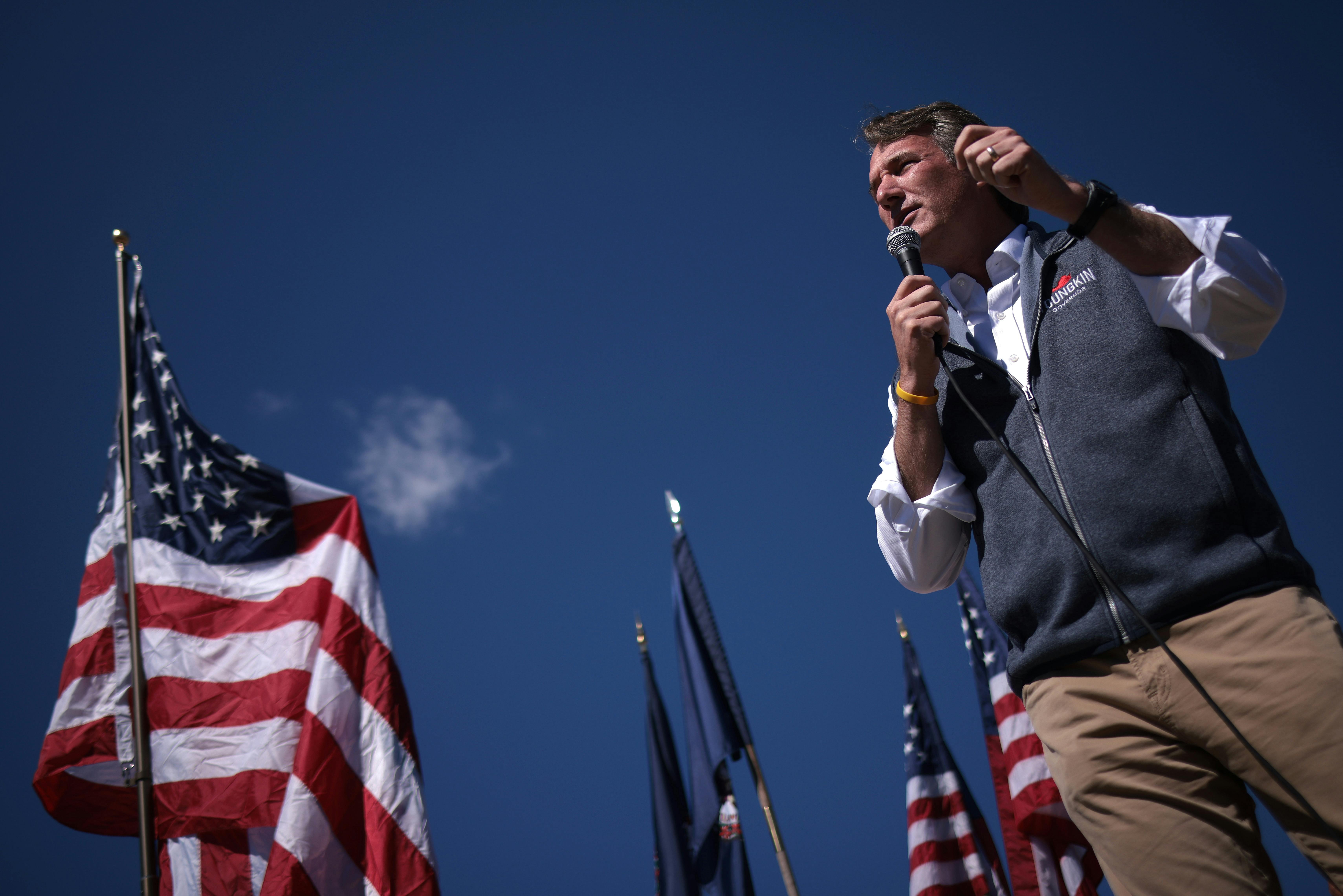 Virginia gubernatorial candidate Glenn Youngkin speaks to a crowd.