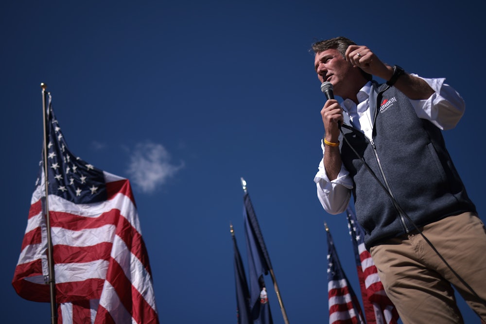 Virginia gubernatorial candidate Glenn Youngkin speaks to a crowd.
