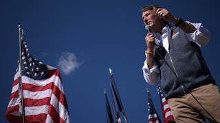 Virginia gubernatorial candidate Glenn Youngkin speaks to a crowd.