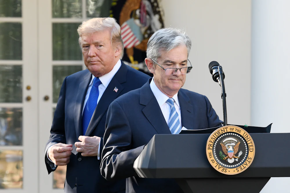 U.S. Federal Reserve Chairman Jerome Powell and President Donald Trump.