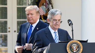 U.S. Federal Reserve Chairman Jerome Powell and President Donald Trump.