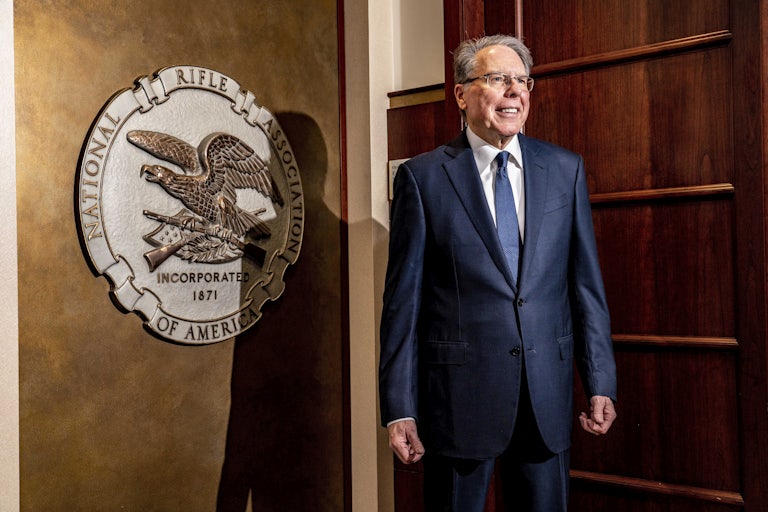 Wayne LaPierre at his office at the National Rifle Association h​eadquarters in Fairfax, Virgin​ia, in December 2019