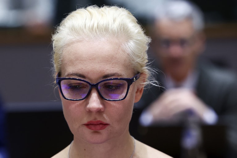 Yulia Navalnaya looking downward