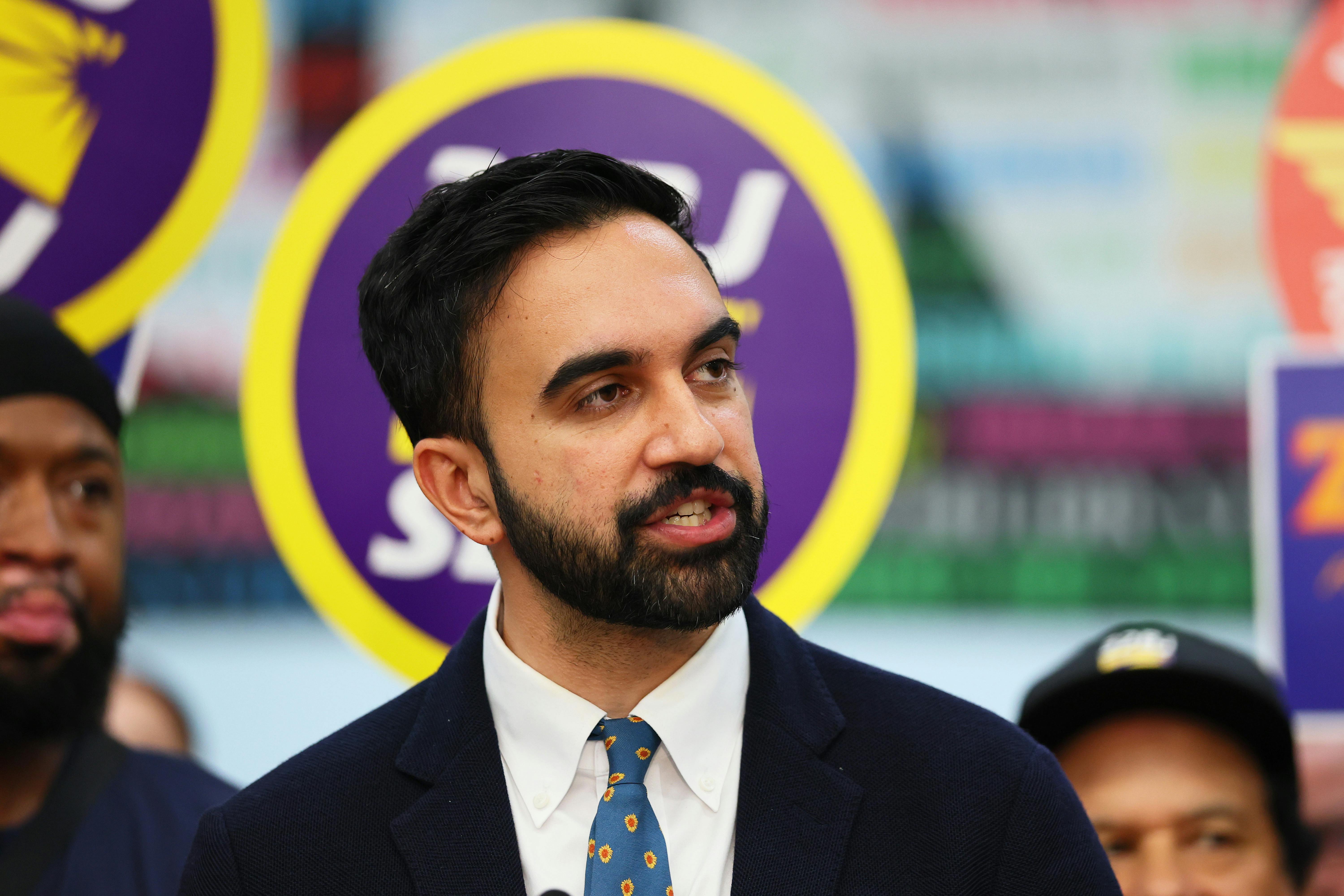 Zohran Mamdani speaks during a press conference at the Hotel & Gaming Trades Council building.