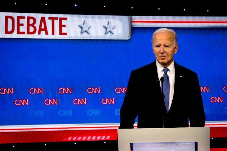 Joe Biden, on the debate stage, looks confused