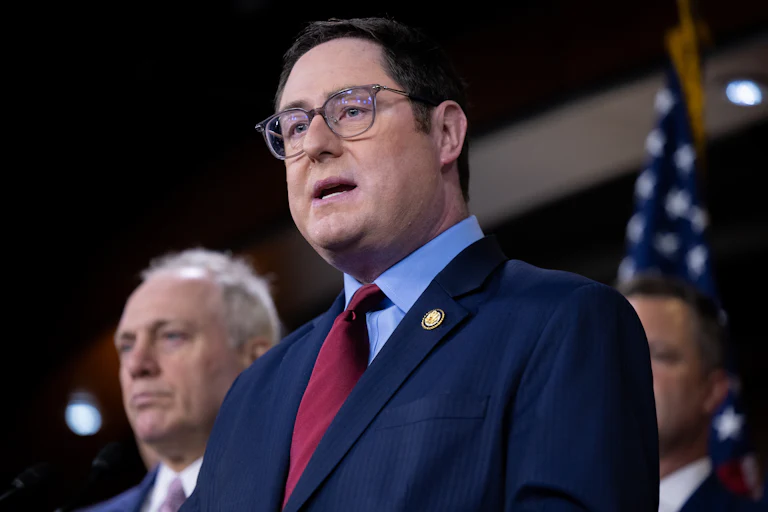 Nebraska Representative Mike Flood speaks during a press conference